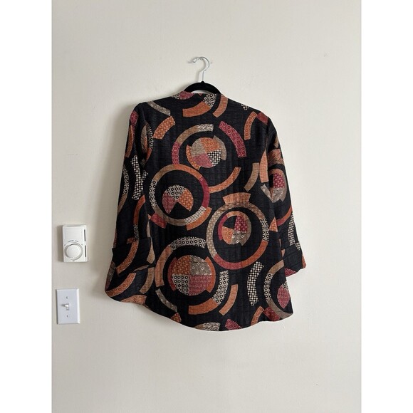 IC by Connie K Small Asymmetrical Jacket‎ Shirt Artsy Boho Abstract Black Orange - Picture 5 of 6